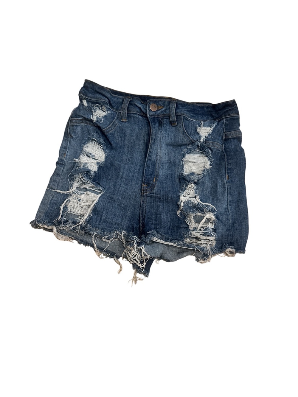 Fashion Nova Distressed Dark Blue High-Rise Denim Shorts size 11